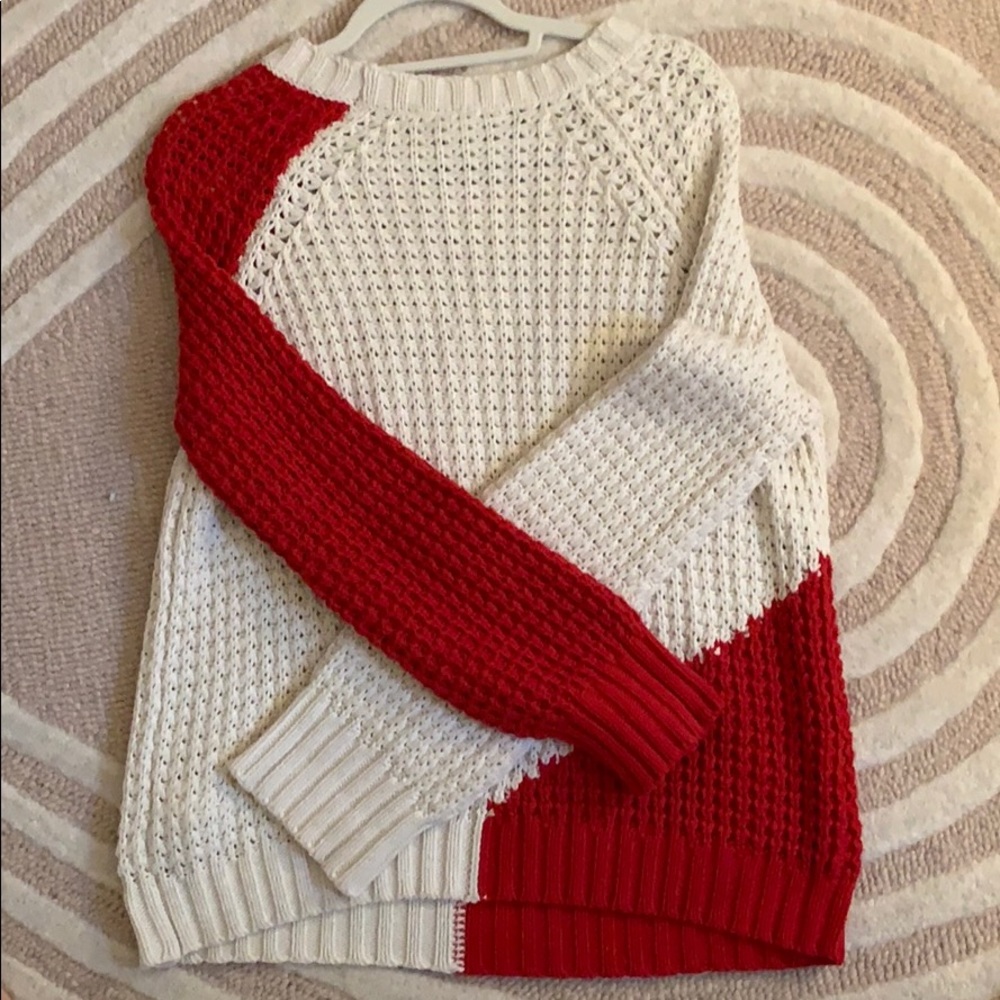Roxy Red & Cream Color Block Sweater - image 3